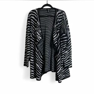 Jones NY Cardigan Sz 1XL Black & White Zebra Sweater Draped Collar Wool Blend